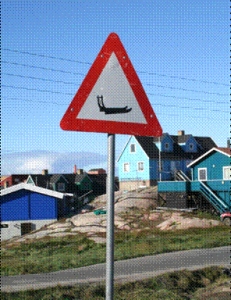 Katharine Owen: Greenlandic homes ; the sled and Huskies have right of way !